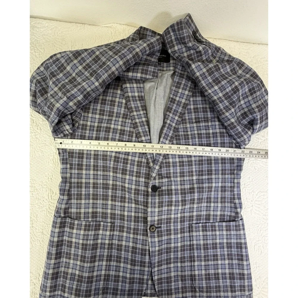 Banana Republic Linen Plaid Blazer Sport Coat Mens 44R Tailored Fit Lightweight‎